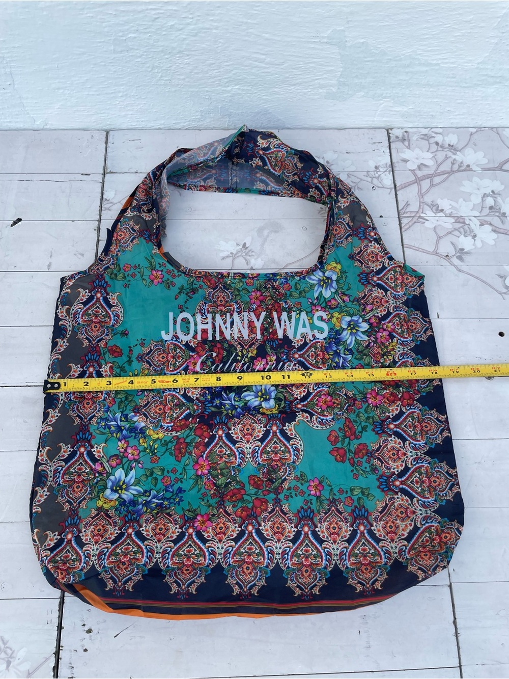 Johnny Was Teal Multicolor Paisley Floral Foldable Tote